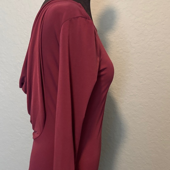 BCBGeneration Long Sleeve Scoop Neck Bodycon Dress in Burgundy - Picture 7 of 12